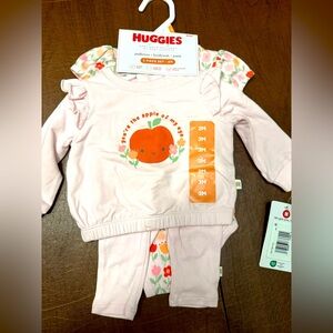 Huggies “apple of my eye” Pink Baby pullover, bodysuit and pant Outfit set